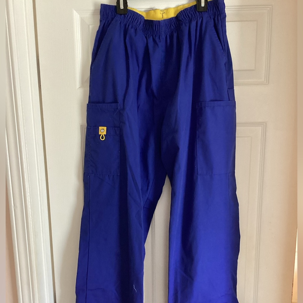 Scrubstar Royal Blue Cargo Scrub Pants with Yellow Accent